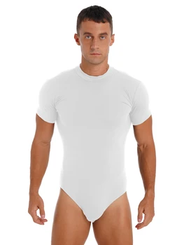 Mens Pressione o Botão Virilha Body Gola Manga Curta Collant Camiseta do Homem Slim Fit Macacão de Treino de Fitness Sport Wear
