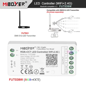 Miboxer 12V 24V 12A Tuya 2,4 G wi-Fi RGB+CCT Luz de LED Controlador DMX Dimmer compatível com Bluetooth 4.2 com DMX 512 LED Transmissor