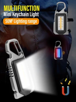 Mini Lanterna elétrica do DIODO emissor Luz do Keychain com Ímã saca-rolhas Tocha USB de Trabalho da Lâmpada da Lanterna Acampando Poderoso Impermeável do Floodlight