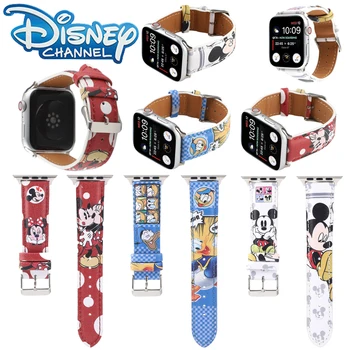 Minnie do Mickey de Disney Pato Donald Pulseira de Couro Para Apple Faixa de Relógio de 41 45 44 mm 38 mm e 40 mm Pulseira iWatch Série 7 SE 6 5 4 3