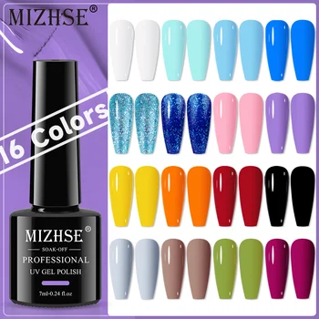 MIZHSE 7ml Gel Unha polonês 16 Cores de Verão Gel Sólido polonês Nail Art Manicure Soak Off Gel UV Unhas Vernizes de Base Top Coat