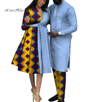 Moda Africana Roupas para o Casal de Vestuário de Casamento Imprime as Mulheres se vestem de Homens e Fatos de África Roupa Tradicional Nigeriana WYQ592