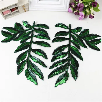 Moda de folha Verde de paetês com manchas de roupas Bordado de folhas de ferro em patch bordado de alta qualidade parches bordados para