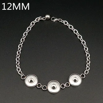 Moda Encantador de cadeia do aço Inoxidável 3buttons de metal, pulseira de 20cm ajuste 12MM snap botões jóias por atacado SG0063