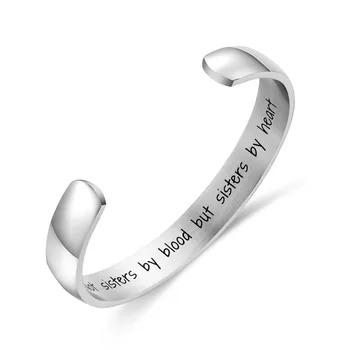 Moda nova quente da venda branco 8MM de abertura bracelete para as mulheres letras irmãs de aço inoxidável, bracelete da amizade bugiganga