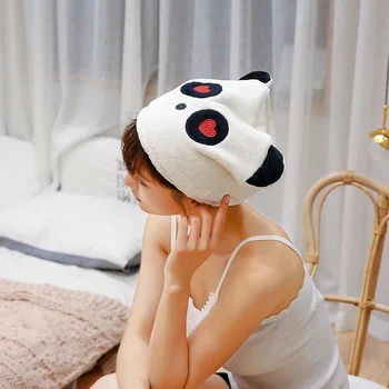 Moda Panda Bonito o Cabelo Seco Boné Microfibra de Cabelo Turbante de absorção de Água Engrossar o Cabelo de secagem Rápida e toucas de Banho para Mulheres, Crianças