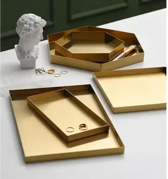 moda retângulo/ hexágono de jóias de ouro, bandejas bandeja de servir o organizador de bandeja de ouro de decoração de casa de SNTP087