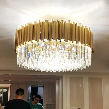 Moderno Cristal de Lustre de Teto Para a Sala de LED de Luxo de Ouro de Aço Inoxidável Lustres de Cristal da Lâmpada de Suspensão Luminárias do Quarto