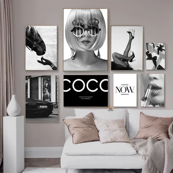 Moderno Preto Branco Moda Sexy Gir Cartaz Estética Tela de Pintura de Parede, Imagens de Arte de Pôsteres e Impressões Sala de estar Decoração de Casa