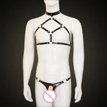 Molhado de Fetiche Gay Látex Sissy Calcinha Crotchless Underwear Masculino Abrir Virilha G-Cordas para BDSM, Sexo Erótico Calcinha com Furo