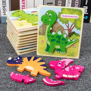 Montessori de ensino de Dinossauros de Madeira, quebra-Cabeças Forma de Correspondência de Início de Aprendizagem Pré-escolar Brinquedos para Meninos
