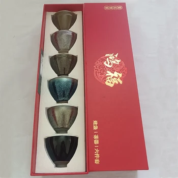 MOZHAN Jianzhan 6pcs Tenmokus Copos de Chá PorcelainTea Conjunto de Matcha Tigela para o chá de Gravata Guan Yin,o matcha,oolong, chá verde Giftbox