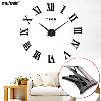 Muhsein Tamanho Pequeno Numerais Romanos Relógio de Parede 3D Efeito de 27 polegadas de Acrílico, Adesivos de Parede Relógio de Silenciar o Movimento Para a Decoração Home Assistir