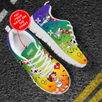 Mulher Flats Colorido dos desenhos animados Enfermeira Impressão 3D Senhoras Tênis Sapatos femininos Verão de Malha Orgulho Televisão Casual Sapatos Para Meninas 2021