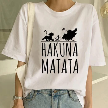 Mulher Roupas HAKUNA MATATA Imprimir T-shirt de Lazer de Topo Camiseta de Moda feminina Alfabeto Gráficos Feminina T-Shirt Mulher Manga Curta