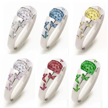 Mulheres Anel fresco Pequeno de seis cores padrão borboleta inseto embutidos zircão para mulheres anel jóia do partido acessórios dom кольца