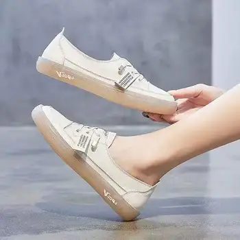 Mulheres Casuais Sapatos de Couro Macio Branco Carne Tendão de Fundo Macio Superficial Boca de Todos-jogo Único Sapatos de Passeio Televisão Calçado