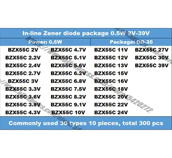 Na linha de 0,5 W estabilizado diodo pacote de componente do pacote de 0,5 W 2V-39V 1/2W comumente utilizados 30 tipos, de um total de 300 tipos