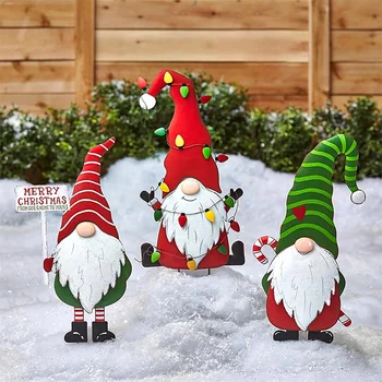 Natal Pátio Exterior de Metal Arte Sinal Xmas Elf, Gnome Sinais Decorações do Jardim com Estacas de Casa, Ano Novo, Natal Gramado Ornamentos