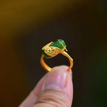 Natural Hetian jade antiga ourivesaria cigarra anéis para as mulheres de abertura ajustável fresco arte literária estilo étnico jóias