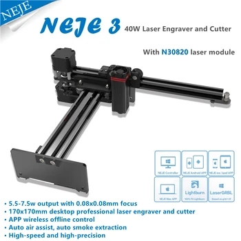 NEJE 3 N30820 CNC Lightburn 40W gravação a Laser Máquina de Corte de Madeira Gravador de Co2 Mini Impressora Roteador de Controle de APLICATIVO Bluetooth GRBL
