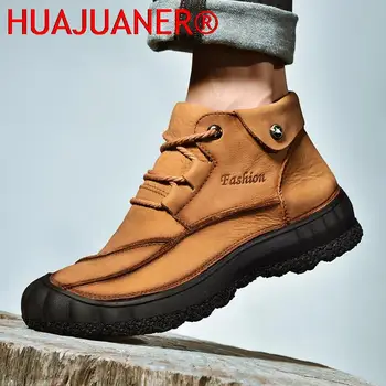 Nova Chegada De Couro Genuíno Homens Botas Artesanais Tornozelo Botas Confortáveis Para Caminhadas Botas Homem Exterior Sapatos Casuais Botas De Inverno Quente