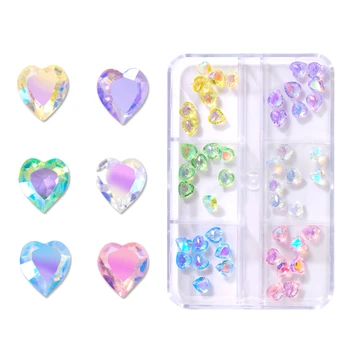 Nova Embalagem da Caixa de Cristal AB a Arte do Prego de Diamante Jóia Coração/Retângulo 3D com Fundo Plano Manicure Strass Transparente Decorações
