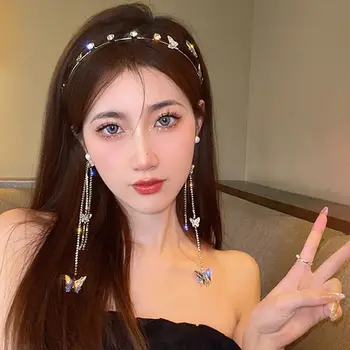Nova Moda Temperamento De Luxo Borboleta Cabeça Cocar De Strass Estilo Coreano De Cabelo Aro Mulheres Acessórios De Cabelo