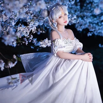 Nova Princesa Cosplay Traje Lua Branca Vestido De Asas De Arco Mangas Conjunto Feito Sob Encomenda Para O Natal Jogo De Halloween Party