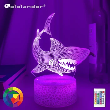 Novo Animal Ilusão 3d Lâmpada de Tubarão Acrílico Bebê Luz da Noite para o Trabalho de Decoração de Quarto de Crianças Quarto das crianças Nightlight Legal de Presentes de Aniversário