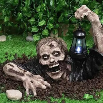 Novo Horror Zumbi Lanterna De Halloween, Enfeites De Resina Zumbi Escultura Estátua De Artesanato Decoração Para O Exterior Quintal Gramado Jardim