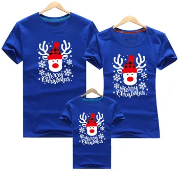 Novo Perto do Natal cervídeos Roupa Combinando Família T-shirt de Algodão Papai Mamãe Bebê Crianças Natal floco de Neve Tops Tees