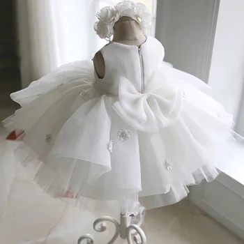O Batismo de recém-nascidos Vestido Para Bebê Menina Branca de Primeira Festa de Aniversário Desgaste 3D Flor da Criança Menina de Batismo do Vestido de Casamento Vestidos