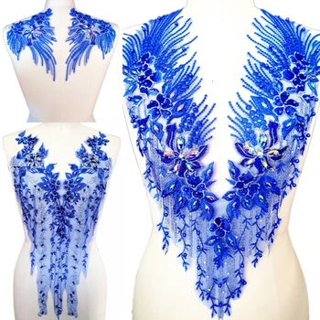O Decote em V Azul Royal Frisado Costurar no Diy de Cristal de Pedra de Strass de Patch de Costura De Roupas Apliques de Patches de Vestuário de Casamento Traje