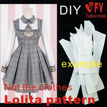 O padrão de Tomada de Lolita Cotidiana das Mulheres de Manga Longa Vestido de 1:1 peça de Vestuário de Corte de Desenho LOLI-6