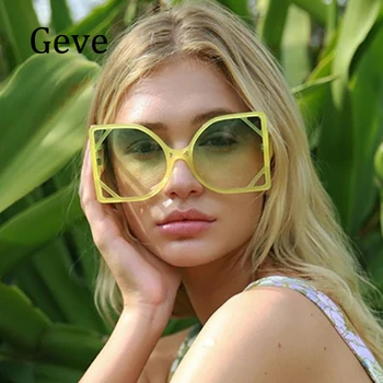 Oversized Borboleta Mulheres de Óculos de sol da Moda Oco Grande Moldura Quadrada de Óculos de Sol Femininos da Marca de Luxo Tons de Óculos UV400