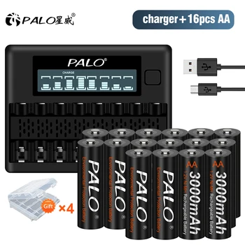 PALO 1,2 V AA Recarregável Bateria de 3000mAh 2A NI-MH Bateria E Carregador da Bateria Inteligente Para 1,2 V AA AAA NI-MH Bateria Recarregável
