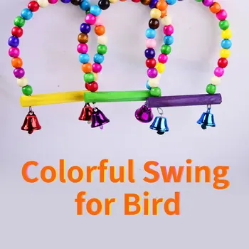 Papagaio Carrinho De Brinquedo De Madeira Natural, Colorido Vara Swing Com Pérolas Coloridas Bell Gaiola Do Pássaro Para Pequenas E Médias Aves Supplie Novo