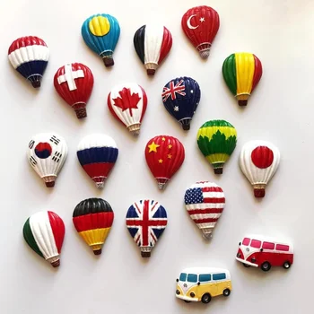 País Geladeira Adesivo Mundial Bandeira Nacional Balão de Ar Quente China França EUA Japão Bola de Resina Lembrança Criativa Refrigeran Ímã