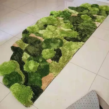 Pequena floresta artesanal 3D mossy tapete de área, Nórdicos tamanho grande cabeceira tapete, decoração de quarto de crianças de cabeceira tapete, villa tapete