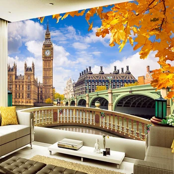 Personalizado Mural de papel de Parede de Londres, o Big Ben Construção de Paisagens 3D Sofá da Sala de TV Foto de Fundo do Papel de Parede Decoração da Casa da Pintura