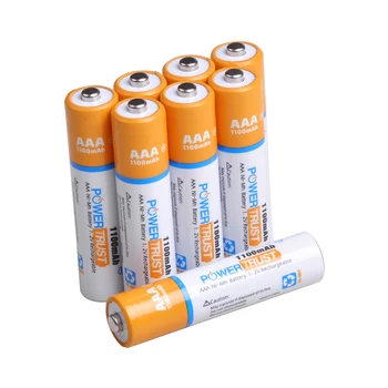 PowerTrust 8 Pacotes de 1100mAh 1,2 V AAA Ni-MH Bateria Recarregável AA, Pilhas AAA (Caso Incluído)