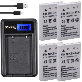 Probty 4Pcs EN-EL5 EN EL5 Bateria + LCD USB Carregador Para Nikon CoolPix P530 P520 P100 P500 de p5000 P5100 P6000 P90 P80 P3 P4 câmara