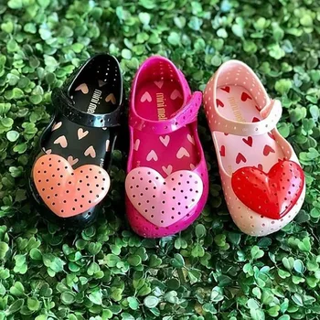 Pêssego Amor do Coração de Crianças Sapatos de Crianças Buraco Sapatos de Meninas Jelly Shoes Verão Sandálias Princesa de Moda Bonito de Alta Qualidade SH19099
