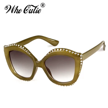 QUE GRACINHA de 2018, o Verde-Oliva Óculos estilo Olho de Gato Mulheres de Diamante da Marca do Designer Retrô Vintage Cristal Quadro Chique Óculos de Sol OM490