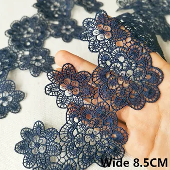 Requintado Azul Royal Solúvel em Renda Guipure Tecido de Algodão Bordado de Flores Laço de Fita Guarnição DIY feito à mão Sacos de Pano Lace Decoração