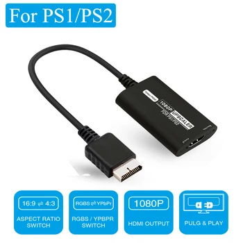 RGBS YPbPr melhorar resolução Para Sony Playstation 2 PS1, PS2, Console de jogos de 1080P HDMI Conversor Adaptador Com 16:9 4:3 Relação de Mudar
