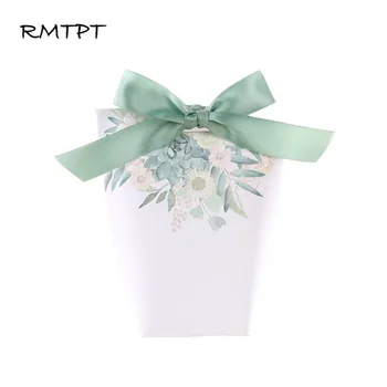 RMTPT 50pcs/muito DIY Personalizados, Favores do Casamento de Luxo Caixas de Presente de Papel do Chuveiro de Bebê Favor Caixas de flores cor de rosa Candy Caixa