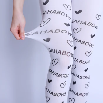 Sahabowi Marca De Amor, Desenhos Estampados Bonito Coração Logotipo Da Impressão Digital De Meias De Alta Qualidade A Meia-Calça Para Mulheres De Letras De Meias