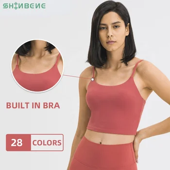 SHINBENE ESSENCIAL Push-Up Acolchoado de Ginásio Crop Tops Mulheres Simples de Nylon Macio Yoga Treino de Bras de Esportes com Almofadas Removíveis